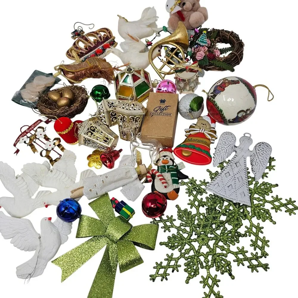 Christmas Craft Lot Vintage to Modern Ornaments Figures Decor Wreath Making